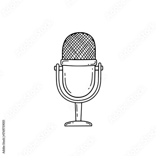 Classic retro style hand-drawn microphone icon for broadcasting and audio