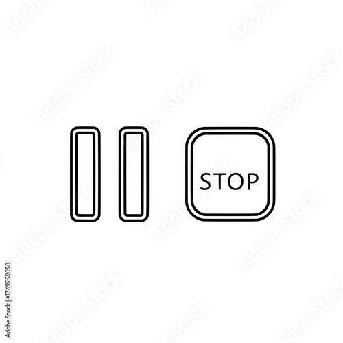 Pause and Stop Simple Black and White Outline Icons for Media Playback Control
