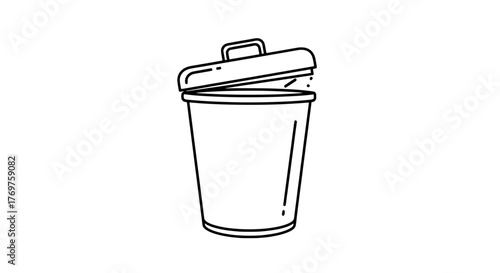 Line Art Trash Can With Lid Open For Disposal Of Waste Or Recycling