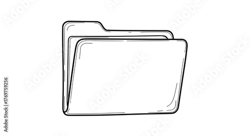Simple Line Art Illustration of an Open Folder for Files and Documents