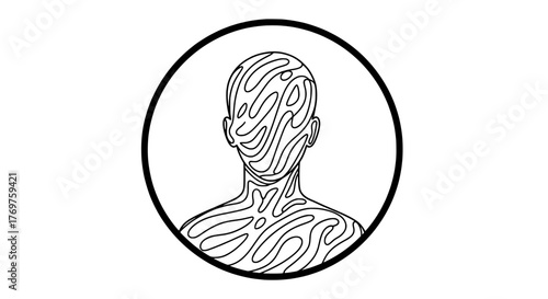 Abstract human form with organic flowing lines within a circle, unique artistic representation