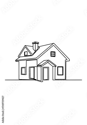 Simple House Illustration Minimalist Line Art of a Cozy Home Aesthetic