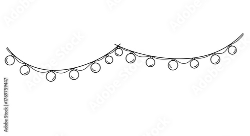 Hand-drawn decorative string lights illustration graphic for festive design work