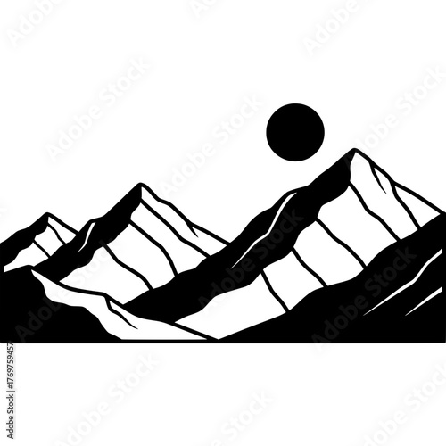 Scenic Mountains View at Night Landscape Illustration, Minimalist Mountain