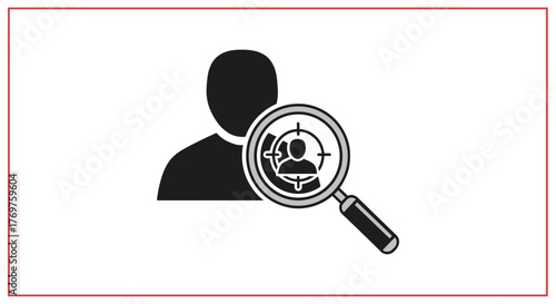 Abstract silhouette of a person being targeted by a magnifying glass, symbolizing search, analysis, and focus on individuals within a group or data set, representing business intelligence and human