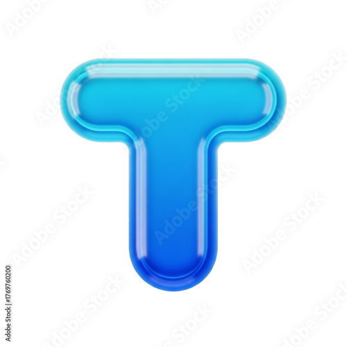 Vibrant blue glossy 3D capital letter T with rounded edges, isolated on a transparent background. Modern typography element.