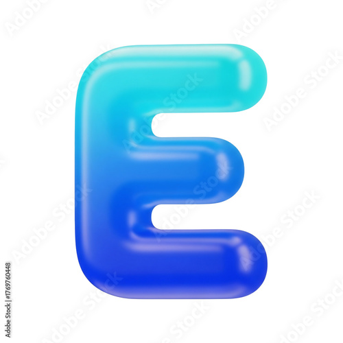 Vibrant 3D glossy letter E with blue gradient on transparent background, modern typography element.