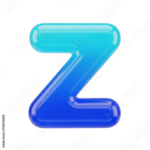 Vibrant 3D glossy letter Z with a blue gradient, featuring a rounded, bubble-like design, transparent background