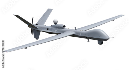 Military drone with extended wings on transparent background