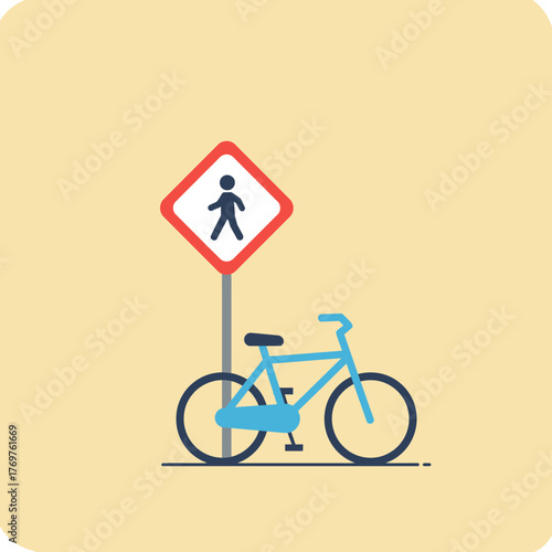 Bicycle and Pedestrian Crossing Sign Representing Road Safety on a Light Yellow Background