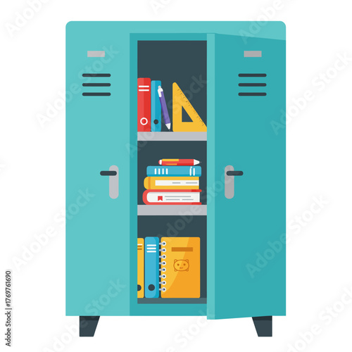 Open School Locker Filled with Books and Supplies in a Bright Hallway Setting