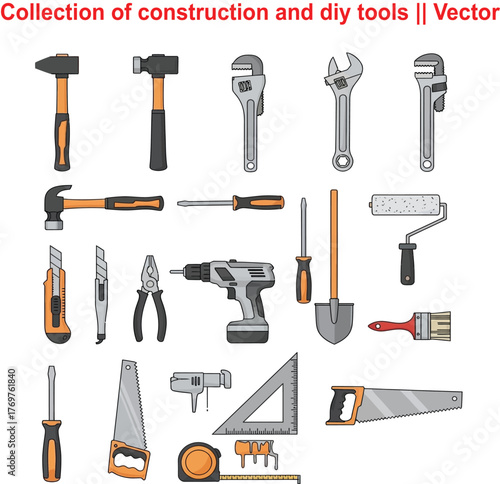 Comprehensive collection of construction and diy tools for various projects and repairs vector