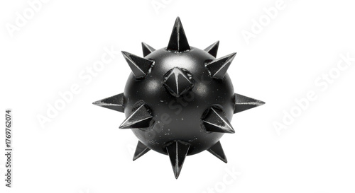 Black spiked ball with sharp edges on transparent background