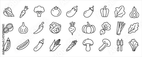 Fresh vegetable outline collection for healthy recipe concept and vegan lifestyle designs, offering versatile ingredients for creative culinary projects