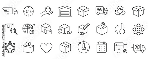 Get your goods delivered faster with these modern logistics icons, perfect for websites, apps, and print materials for shipping and delivery businesses
