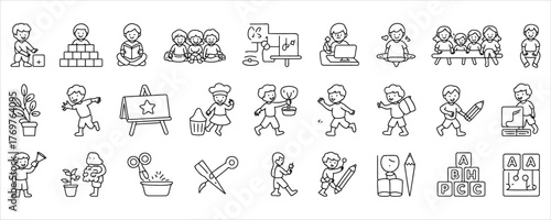 Delightful collection of playful kid icons perfect for educational resources, children's books, school websites and creative learning projects