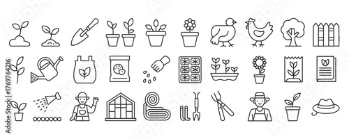 Delightful Gardening Icons for Nature Lovers and Sustainable Living Projects, Perfect for Spring Designs and Eco-Friendly Initiatives