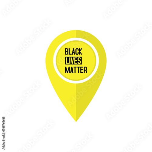 Location pin icon with yellow Black Lives Matter flag. Map marker or pointer with BLM flag