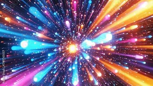Dynamic Burst of Colorful Light Streaks Animation Loop, Hyperspace Jump, Abstract Speeding Through Light, Seamless VJ Loop
