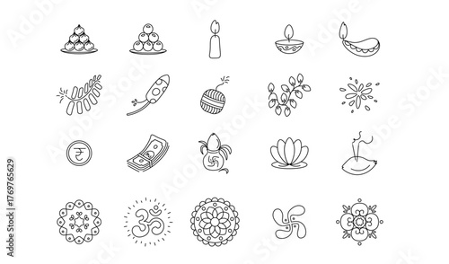 Set of vector Diwali icons