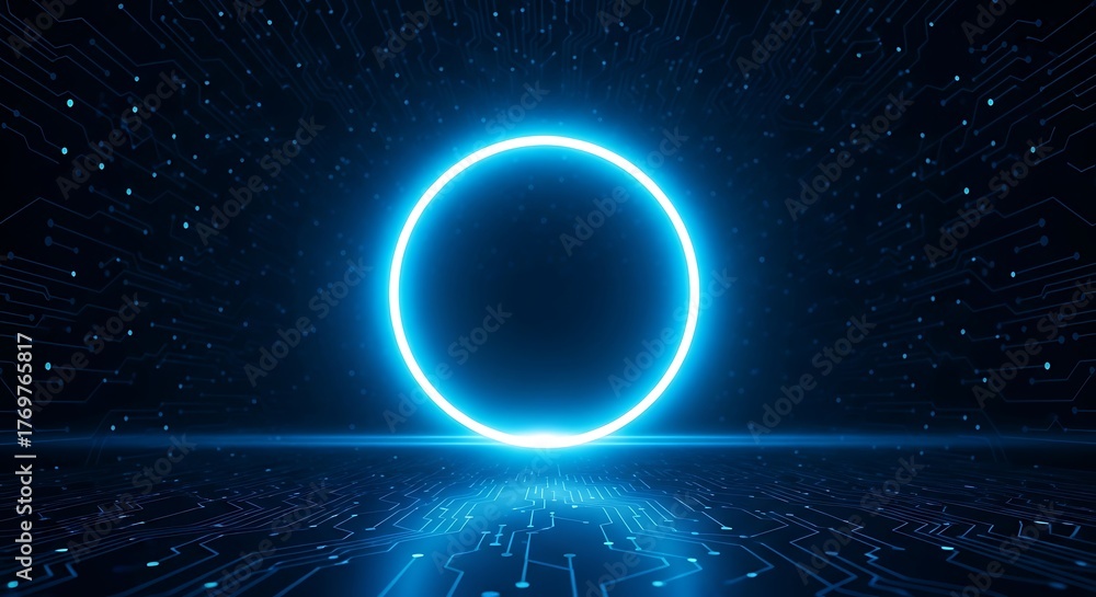 Obraz premium Glowing blue circle on abstract digital background