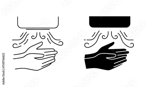 Hand Air Dryer Icons. Hand-dried under air dryer Vector
