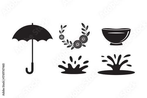 Collection of black silhouette icons for weather and nature