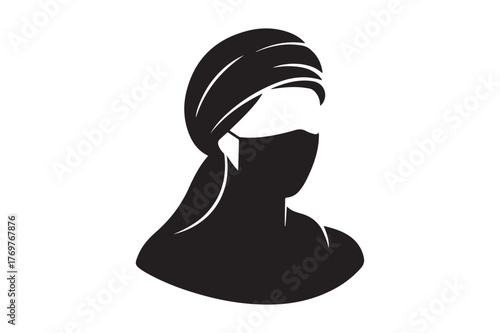 Black silhouette of a woman wearing a hijab and face covering
