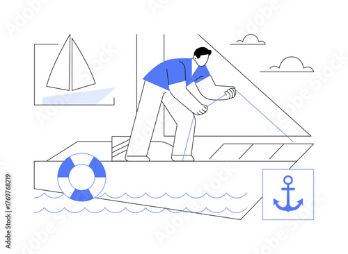 Yacht sailing isolated cartoon vector illustrations.