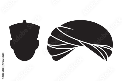 Silhouette of a turban and a cap