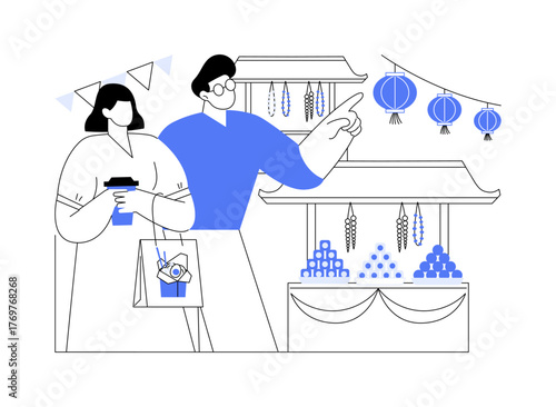 Asian food market isolated cartoon vector illustrations.