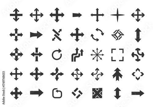 Diverse collection of black arrow icons for navigation and control.
