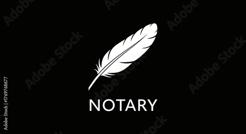 Elegant white feather symbol representing notary services on black background.