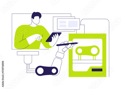 3D printers in robotics isolated cartoon vector illustrations.