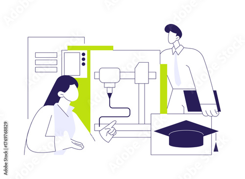 3D printing in education isolated cartoon vector illustrations.
