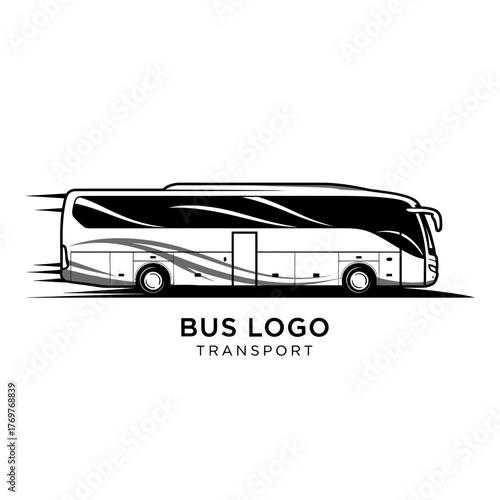 Sleek modern tour bus illustration for transport logo.