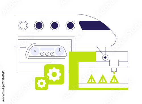 3D printing in aviation isolated cartoon vector illustrations.