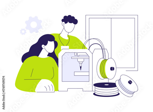 3D object printing abstract concept vector illustration.