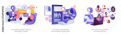 AI Empowering Mental Wellness abstract concept vector illustrations.