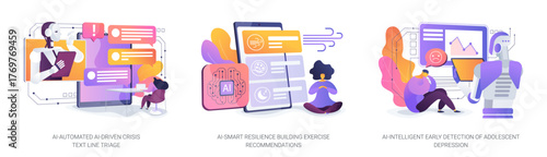 AI Support for Mental Health abstract concept vector illustrations.