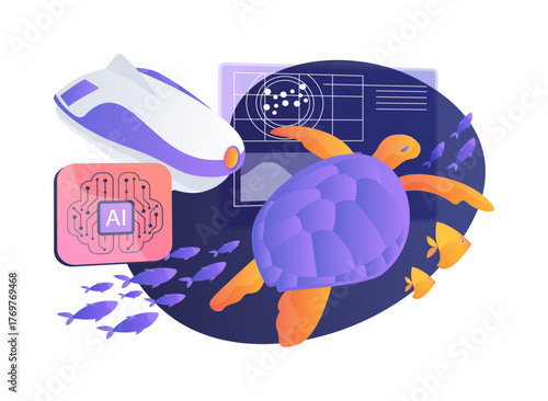 AI-Enhanced Marine Species Population Monitoring abstract concept vector illustration.