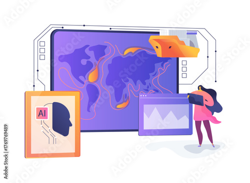 AI-Powered Predictive Ocean Current Mapping abstract concept vector illustration.
