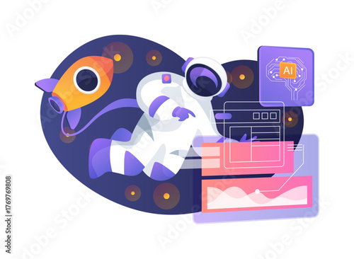 AI-Integrated Space Debris Mitigation abstract concept vector illustration.