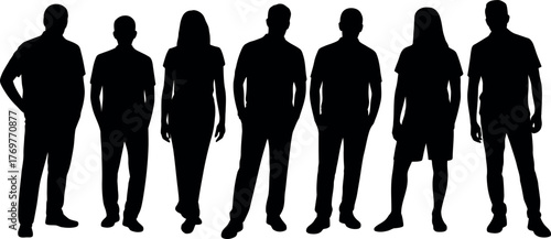Diverse group of people silhouettes standing together teamwork collaboration concept