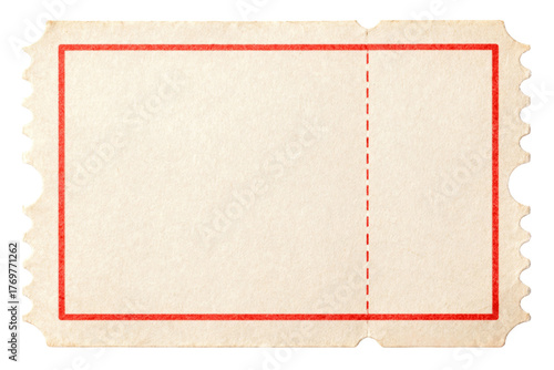 Blank vintage admission ticket or raffle stub with red border isolated on transparent background design