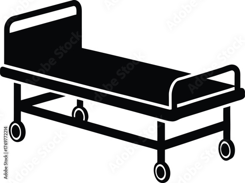 Hospital Bed Silhouette: Medical Equipment for Patient Care, Healthcare Symbol, Flat Vector Illustration on Transparent Backdrop