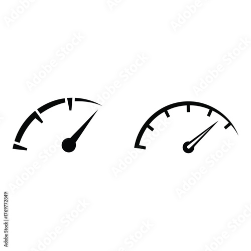 Speedometer icons with needles pointing vector