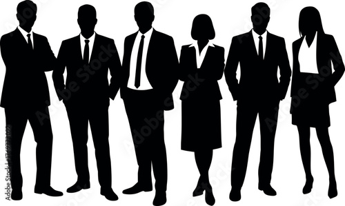 Silhouette of business team standing together representing teamwork and leadership