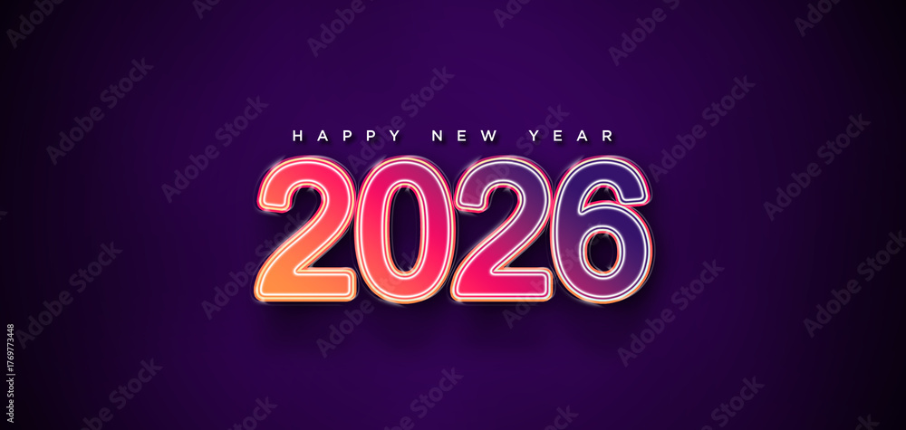 Fototapeta premium Purple Neon 2026 Happy New Year Party Poster