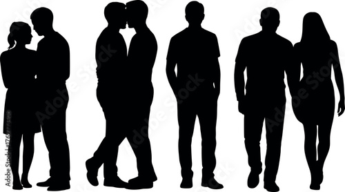 Silhouette of couples in love and companionship vector illustration concept